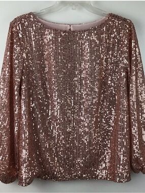 LOFT Rose Gold Sequin Long Sleeve Boatneck M